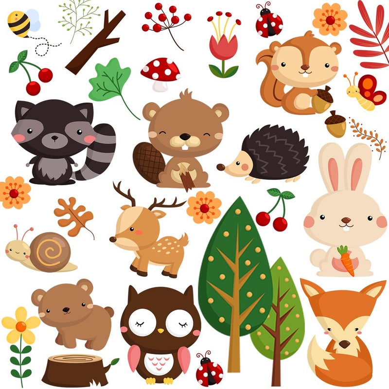 DEKOSH Kids Wild Safari Animal Wall Stickers for Nursery Decoration | Jungle Theme Peel & Stick Owl Woodland Nursery Wall Decals for Baby Playroom Decor - Image 1
